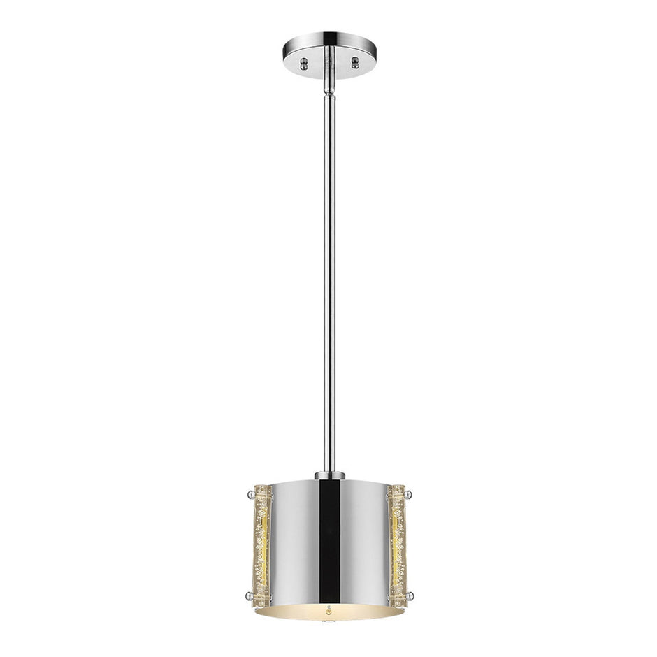Zoom 1-Light Polished Stainless Steel Pendant With Seeded Acrylic